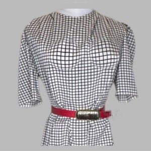 Vintage Anne Fairbanks LTD NewYork Black White Check Blouse Top Size Small